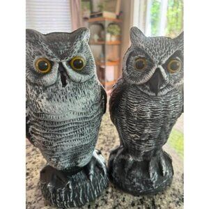 2 Pack Fake Horned Owl Bird Scarecrow Decoy, Plastic Deterrents, Halloween